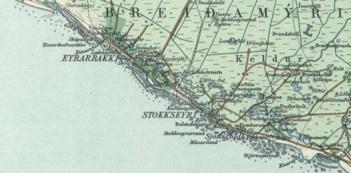 Map of villages Eyrarbakki and Stokkseyri - map.is